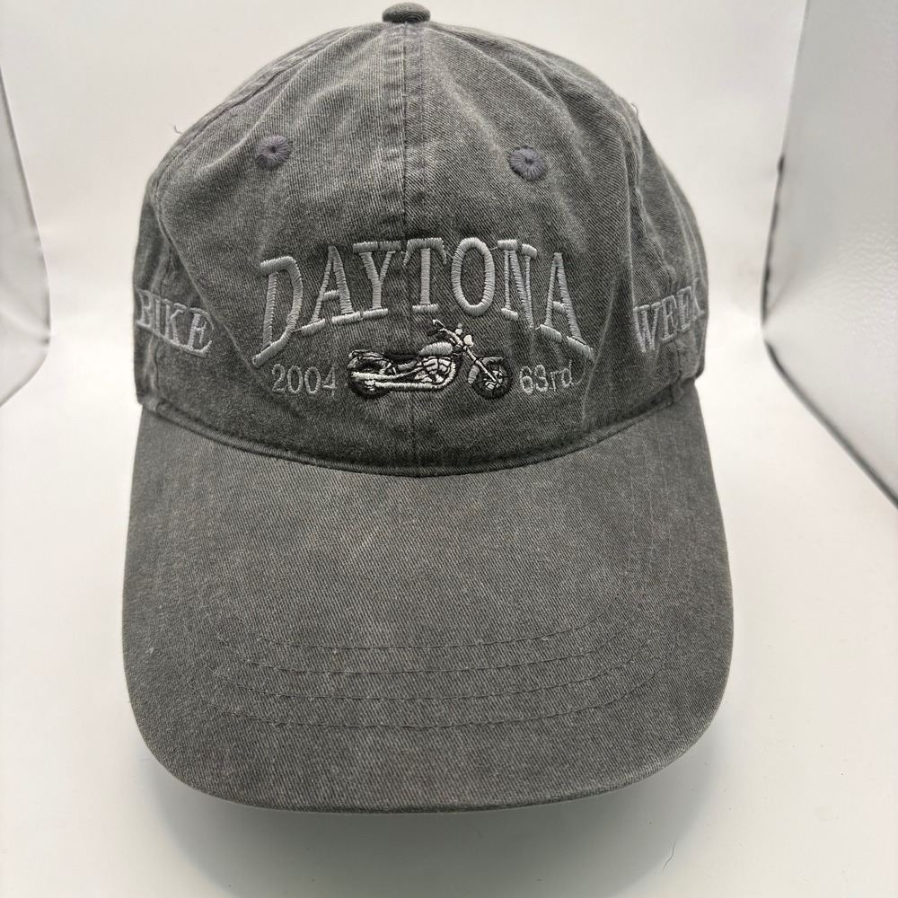 Vintage Daytona Bike Week 2004 63rd Anniversary Gray Cotton Baseball Cap Hat